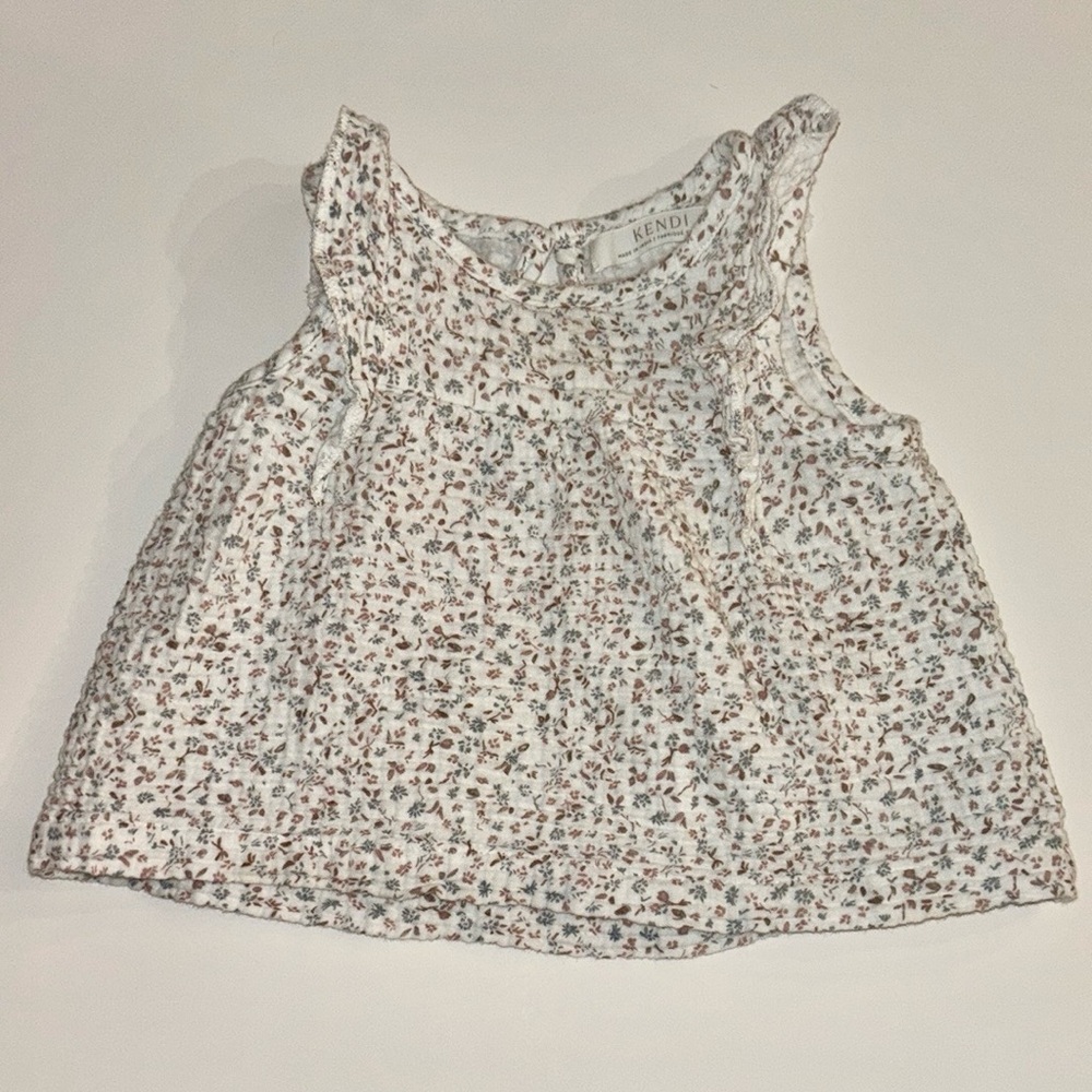 White and Brown Blouse with Abstract Pattern
